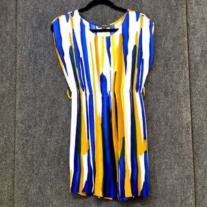 FOREVER 21 Mini Dress Blue & Yellow Abstract Print, Beltloops no original belt